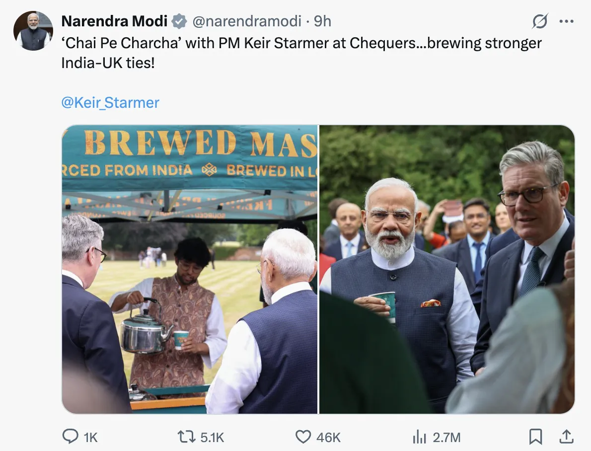On July 24, 2025, Indian Prime Minister Narendra Modi met British Prime Minister Keir Starmer in London