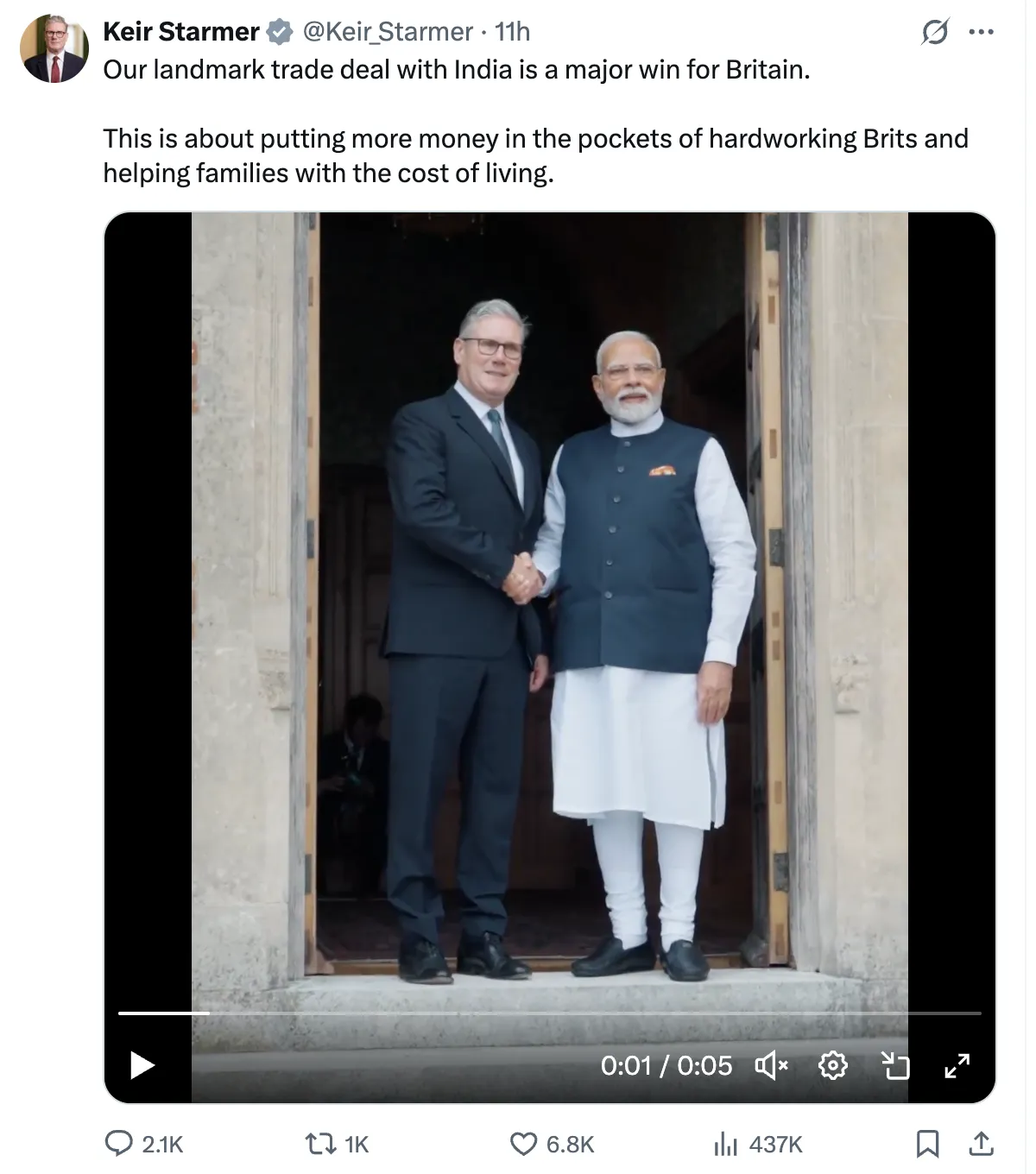 On July 24, 2025, Indian Prime Minister Narendra Modi met British Prime Minister Keir Starmer in London